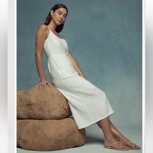 100% European Linen Scoop Neck Midi Dress